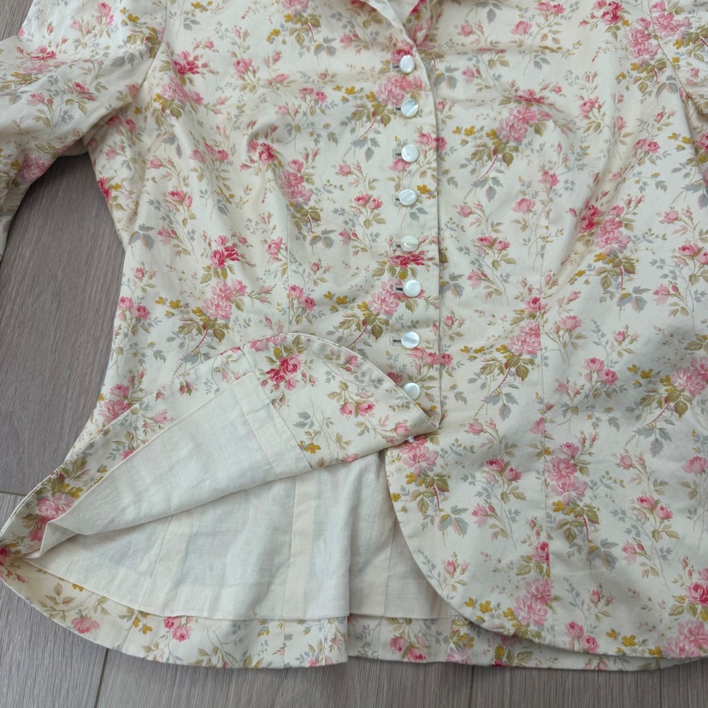 Ralph Lauren Floral Cotton Blazer Pink Cream Cottagecore Tailored Jacket Size 4 - Picture 7 of 9